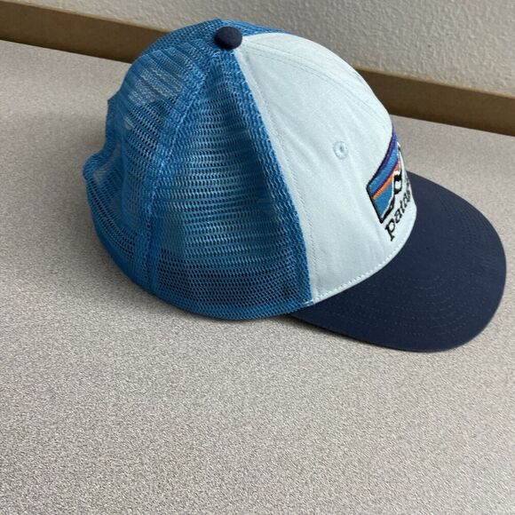 Patagonia Hat Mens Blue Cap Snapback Net Plus Embroidered Logo Mesh Trucker - Picture 4 of 8